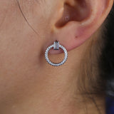 Geometric Earring 5A CZ Paved Circle Stud 925 Sterling Silver
