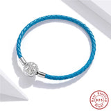 925 Sterling Silver Snowflake Clip Leather Bracelet DIY Jewelry