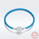 925 Sterling Silver Snowflake Clip Leather Bracelet DIY Jewelry