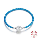 925 Sterling Silver Snowflake Clip Leather Bracelet DIY Jewelry