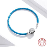 925 Sterling Silver Snowflake Clip Leather Bracelet DIY Jewelry