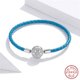 925 Sterling Silver Snowflake Clip Leather Bracelet DIY Jewelry