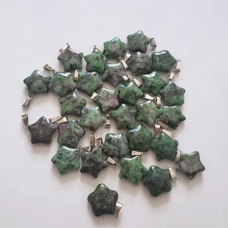 Epidote Natural Stone Star Charms Pendants for DIY Jewelry Making 50pcs