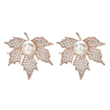 Pearl Maple Leaf Zircon Earrings Wedding Party ER-438