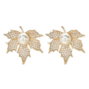 Pearl Maple Leaf Zircon Earrings Wedding Party ER-438