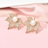 Pearl Maple Leaf Zircon Earrings Wedding Party ER-438