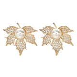 Pearl Maple Leaf Zircon Earrings Wedding Party ER-438