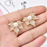Pearl Maple Leaf Zircon Earrings Wedding Party ER-438