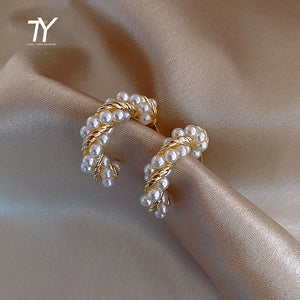 Geometric Pearl Twist Earrings Party Women Jewelry