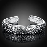 Sterling Silver Ethnic Hollow Flowers Bangles for Women