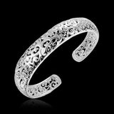 Sterling Silver Ethnic Hollow Flowers Bangles for Women