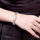 Sterling Silver Ethnic Hollow Flowers Bangles for Women