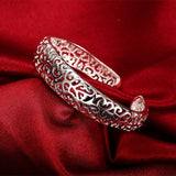 Sterling Silver Ethnic Hollow Flowers Bangles for Women