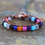 Boho 7 Chakra Cube Beads Leather Wrap Bracelet Jewelry