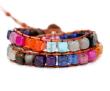 Boho 7 Chakra Cube Beads Leather Wrap Bracelet Jewelry