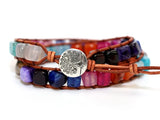 Boho 7 Chakra Cube Beads Leather Wrap Bracelet Jewelry