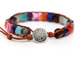 Boho 7 Chakra Cube Beads Leather Wrap Bracelet Jewelry