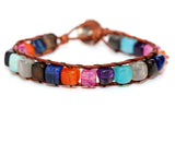 Boho 7 Chakra Cube Beads Leather Wrap Bracelet Jewelry