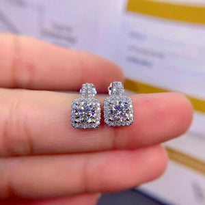 Moissanite Earrings Women Silver Stud Earrings 925 Sterling Silver Gem
