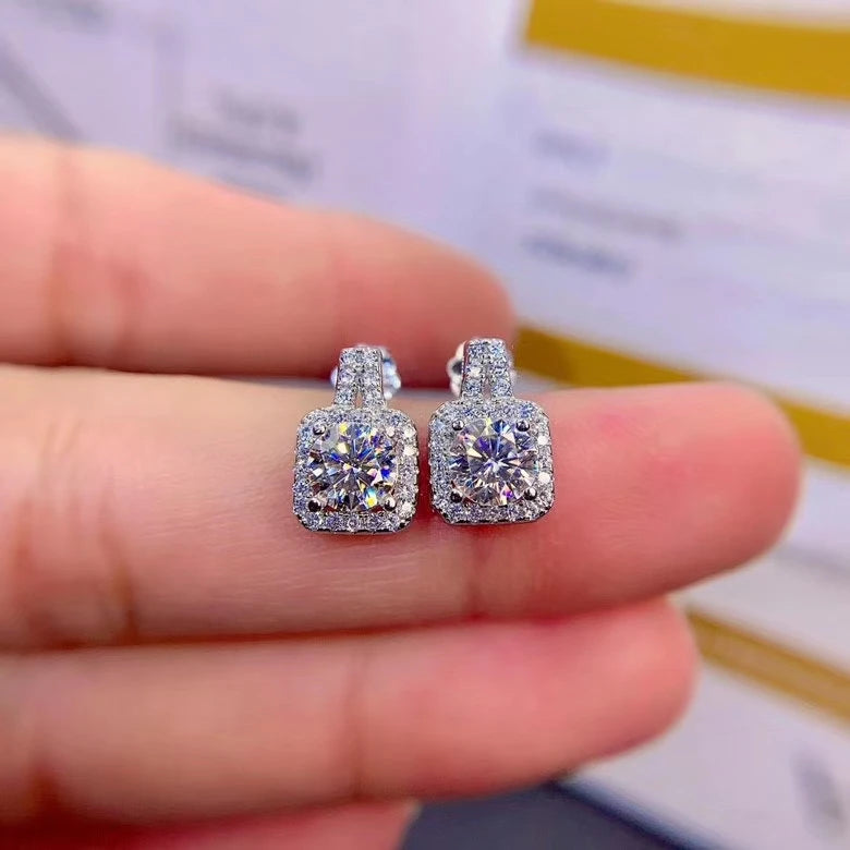 Moissanite Earrings Women Silver Stud Earrings 925 Sterling Silver Gem