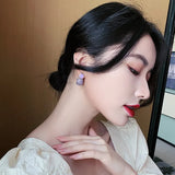 Purple Square Crystal Earrings for Party Dress