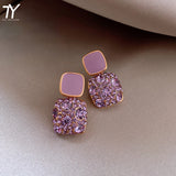 Purple Square Crystal Earrings for Party Dress