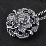 S990 Silver Peony Flower Pendant for DIY Woman Necklace