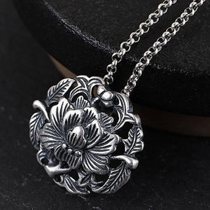 S990 Silver Peony Flower Pendant for DIY Woman Necklace