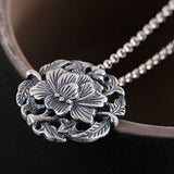 S990 Silver Peony Flower Pendant for DIY Woman Necklace
