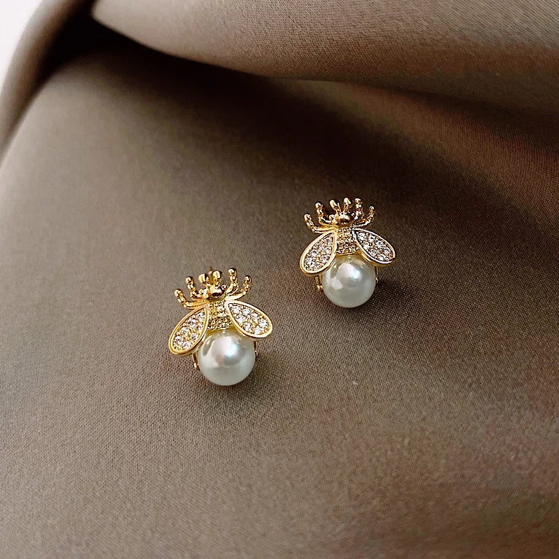 Bee-Inspired Pearl Earrings for Women