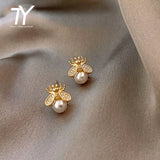 Bee-Inspired Pearl Earrings for Women