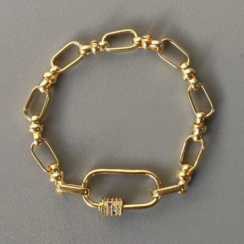 Plated Punk Chain Bangle with CZ Screw Buckle Arm Accessory