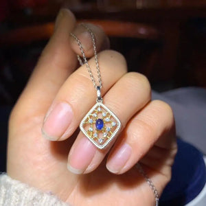 Natural Sapphire Gemstone Necklace for Women 925 Silver Jewelry Birthstone