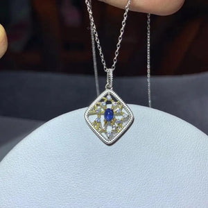 Natural Sapphire Gemstone Necklace for Women 925 Silver Jewelry Birthstone