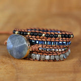 Labradorite Stone Charm Bracelet Women Vintage Leather Wrap