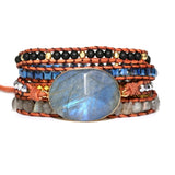 Labradorite Stone Charm Bracelet Women Vintage Leather Wrap