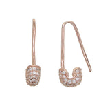 925 Sterling Silver CZ Safety Pin Stud Earrings