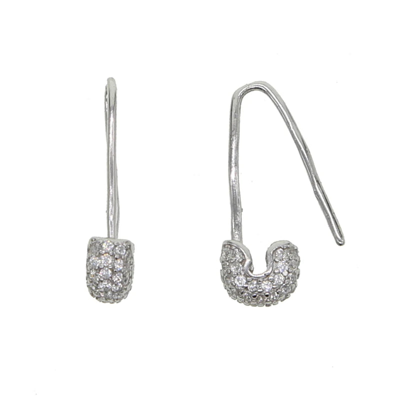 925 Sterling Silver CZ Safety Pin Stud Earrings