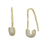 925 Sterling Silver CZ Safety Pin Stud Earrings