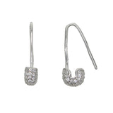 925 Sterling Silver CZ Safety Pin Stud Earrings