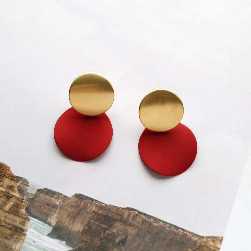 Geometric Round Disc Clip Earrings Colorful Metal Ear Clips Brincos