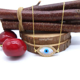 Big Stone Mother of Pearl Evil Eye Pendant Necklace