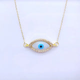 Big Stone Mother of Pearl Evil Eye Pendant Necklace