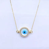 Big Stone Mother of Pearl Evil Eye Pendant Necklace