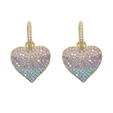 Pastel CZ Heart Charm Dangle Earrings