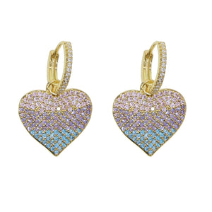 Pastel CZ Heart Charm Dangle Earrings