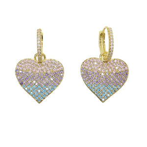 Pastel CZ Heart Charm Dangle Earrings
