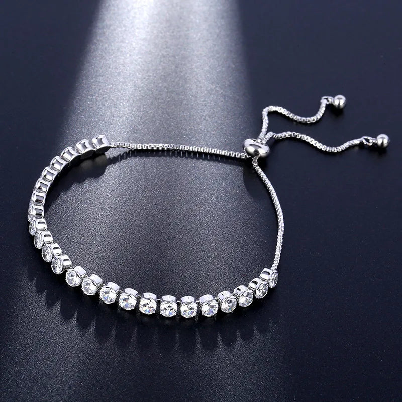 Red Leather Rope Bracelet with Flower Zircon Crystals