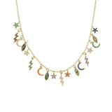Winter Rainbow CZ Paved Charm Choker Necklace