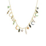 Winter Rainbow CZ Paved Charm Choker Necklace